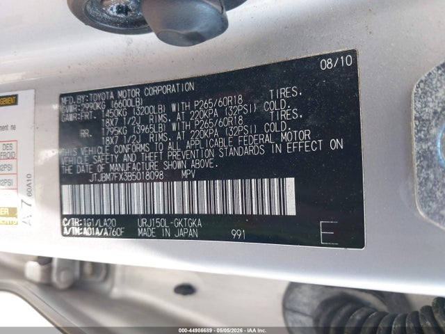 Aukcja sprzedaży 2011 Lexus Gx 460, vin: JTJBM7FX3B5018098, numer aukcji: 44986689