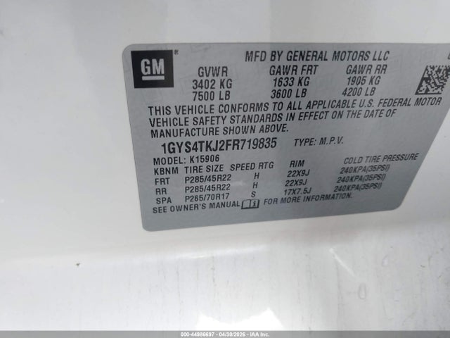 Продажа на аукционе авто 2015 Cadillac Escalade Esv Premium, vin: 1GYS4TKJ2FR719835, номер лота: 44986697