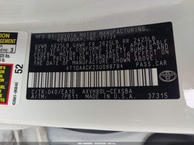 Продажа на аукционе авто 2025 Toyota Camry Se, vin: 4T1DAACK2SU088784, номер лота: 44986698
