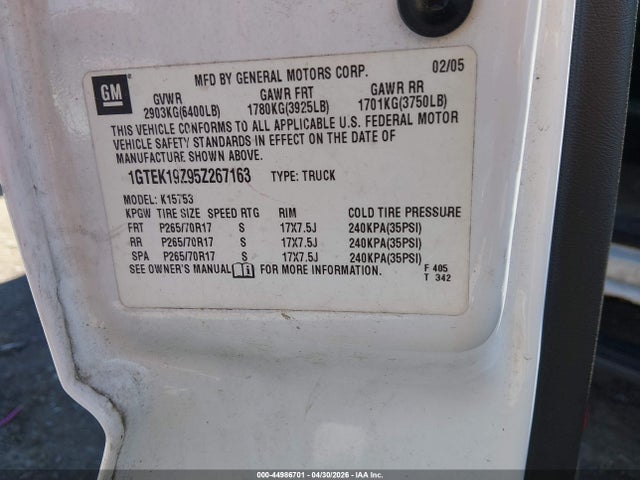 Продаж на аукціоні авто 2005 Gmc Sierra 1500 Sle, vin: 1GTEK19Z95Z267163, номер лоту: 44986701