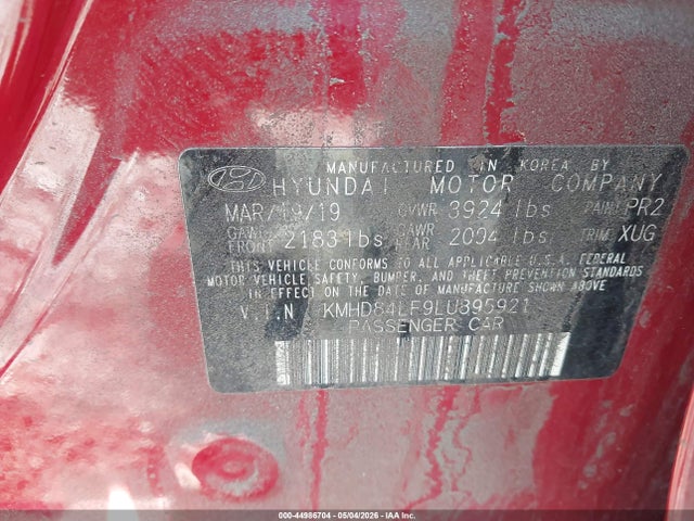 44986704 :رقم المزاد ، KMHD84LF9LU895921 vin ، 2020 Hyundai Elantra Sel مزاد بيع