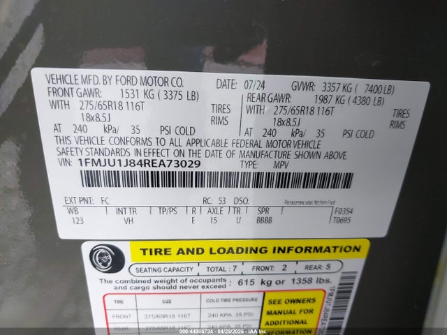 Aukcja sprzedaży 2024 Ford Expedition Xlt, vin: 1FMJU1J84REA73029, numer aukcji: 44986734