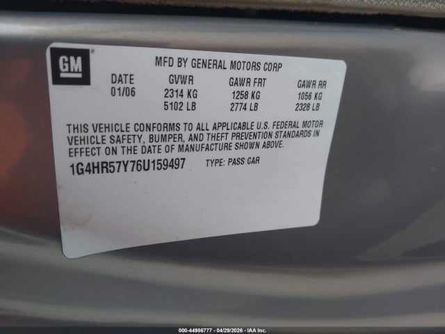 Продажа на аукционе авто 2006 Buick Lucerne Cxl, vin: 1G4HR57Y76U159497, номер лота: 44986777