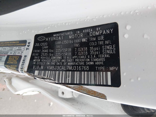 Aukcja sprzedaży 2021 Hyundai Tucson Limited, vin: KM8J3CAL7MU316768, numer aukcji: 44986780