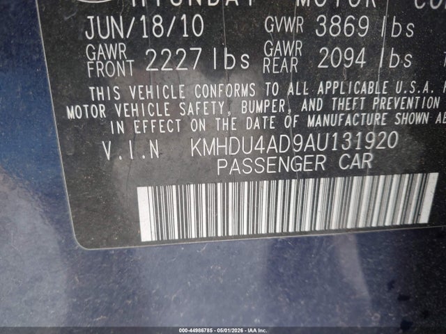 Продажа на аукционе авто 2010 Hyundai Elantra Gls, vin: KMHDU4AD9AU131920, номер лота: 44986785
