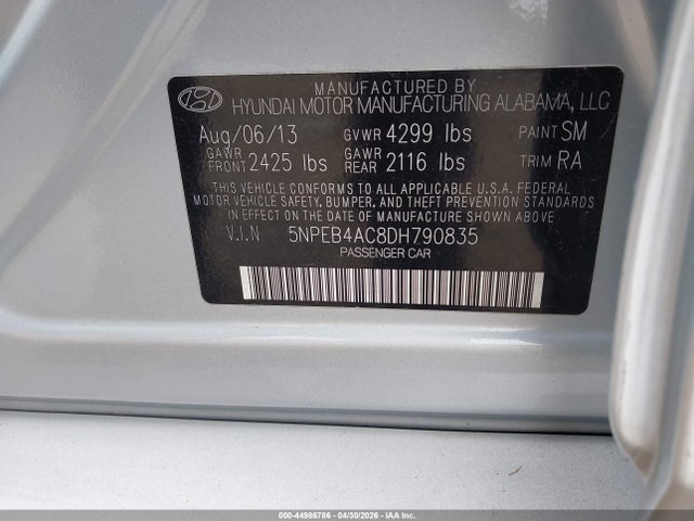Продажа на аукционе авто 2013 Hyundai Sonata Gls, vin: 5NPEB4AC8DH790835, номер лота: 44986786