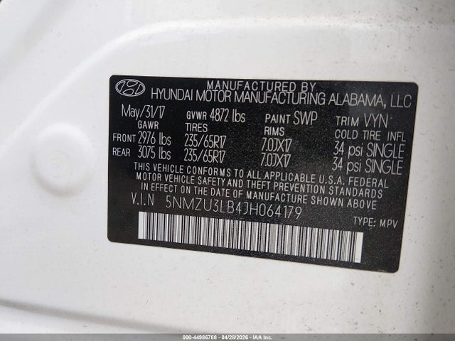 Aukcja sprzedaży 2018 Hyundai Santa Fe Sport 2.4l, vin: 5NMZU3LB4JH064179, numer aukcji: 44986788