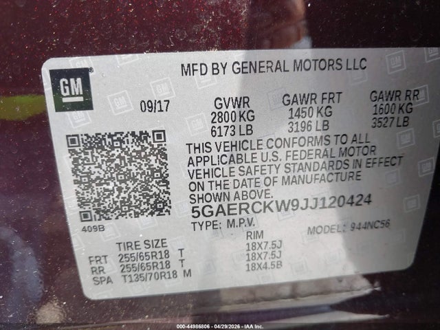 Продаж на аукціоні авто 2018 Buick Enclave Premium, vin: 5GAERCKW9JJ120424, номер лоту: 44986806