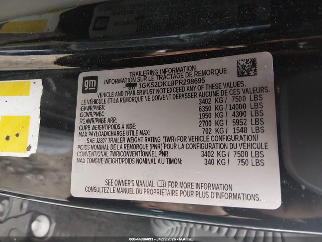2023 Gmc Yukon Denali მანქანა იყიდება აუქციონზე, vin: 1GKS2DKL8PR298695, აუქციონის ნომერი: 44986891