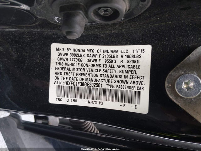 Продажа на аукционе авто 2016 Honda Civic Ex-t, vin: 19XFC1F38GE202501, номер лота: 44986935