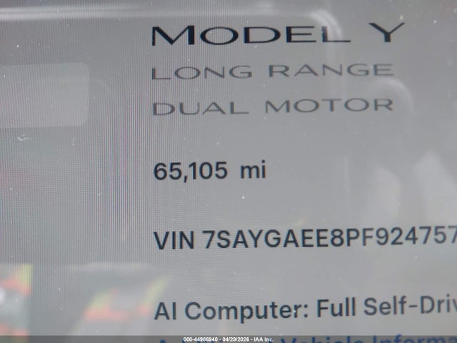 Продажа на аукционе авто 2023 Tesla Model Y Awd/long Range Dual Motor All-wheel Drive, vin: 7SAYGAEE8PF924757, номер лота: 44986940