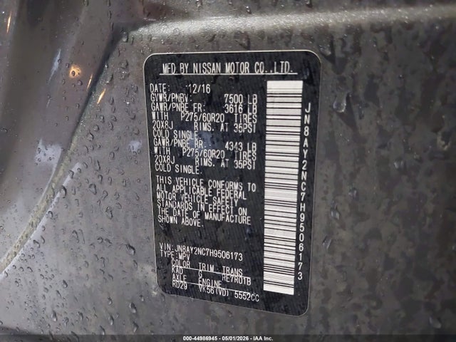 Nissan Armada Sl 2017 JN8AY2NC7H9506173 Image 9
