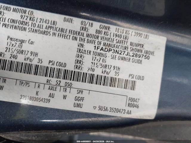 1FADP3N27JL289750 Ford Focus Titanium
