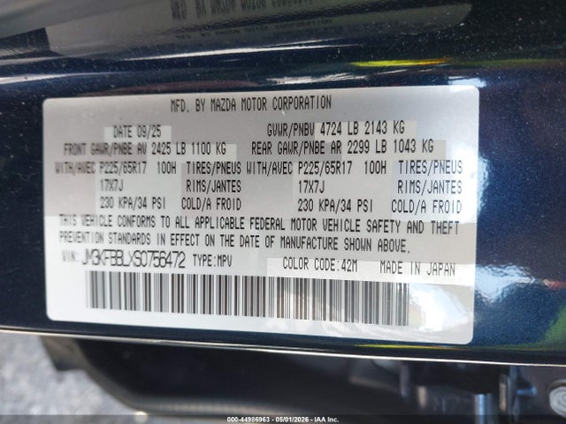 Продаж на аукціоні авто 2025 Mazda Cx-5 2.5 S Select, vin: JM3KFBBLXS0756472, номер лоту: 44986963