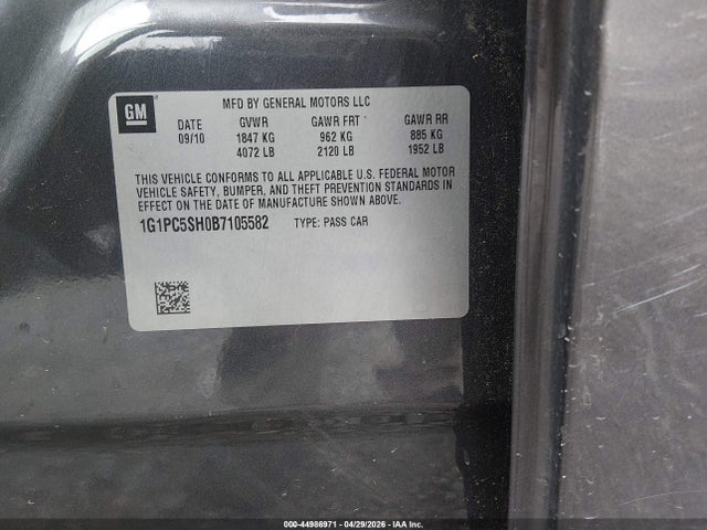 2011 Chevrolet Cruze Ls მანქანა იყიდება აუქციონზე, vin: 1G1PC5SH0B7105582, აუქციონის ნომერი: 44986971