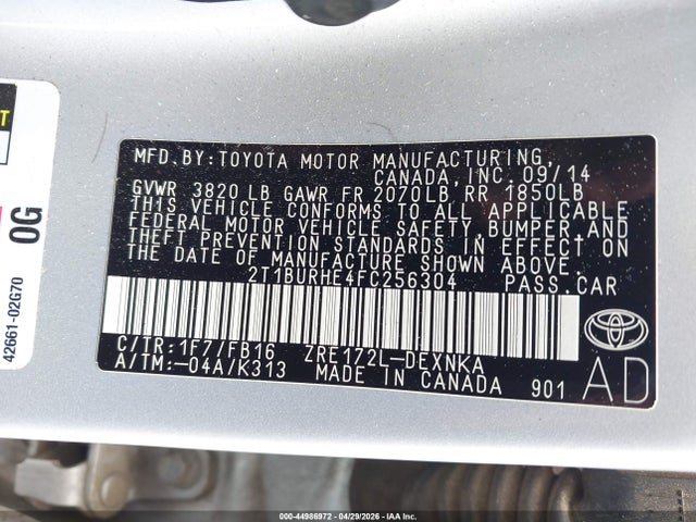 Toyota COROLLA LE 2015 2T1BURHE4FC256304 Image 9