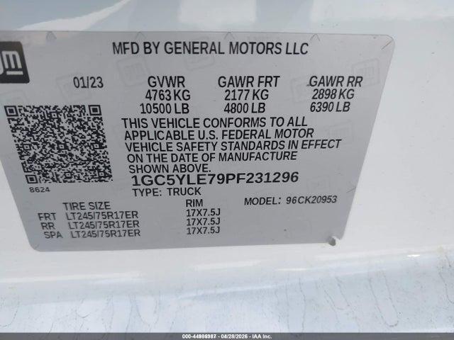 Продаж на аукціоні авто 2023 Chevrolet Silverado 2500hd 4wd  Long Bed Wt, vin: 1GC5YLE79PF231296, номер лоту: 44986987