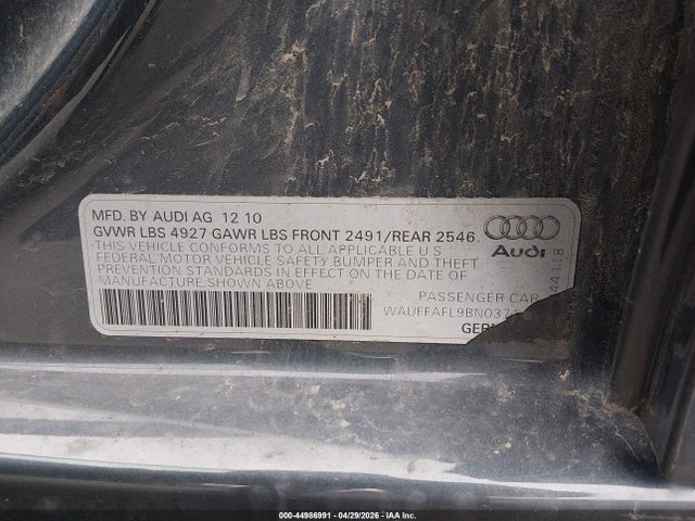 2011 Audi A4 2.0t Premium მანქანა იყიდება აუქციონზე, vin: WAUFFAFL9BN037146, აუქციონის ნომერი: 44986991