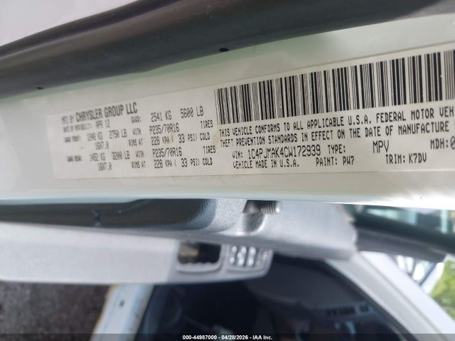 Продажа на аукционе авто 2012 Jeep Liberty Sport, vin: 1C4PJMAK4CW172939, номер лота: 44987000