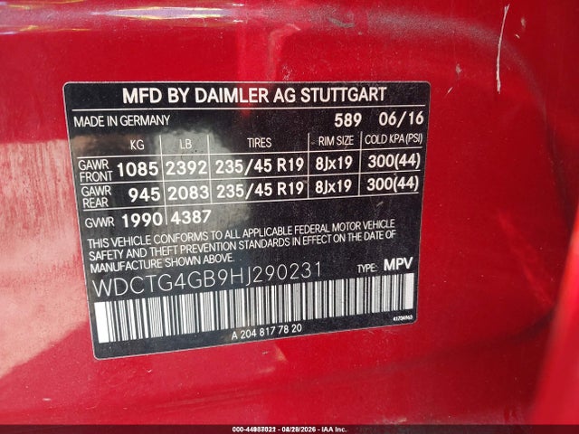 Aukcja sprzedaży 2017 Mercedes-benz Gla 250 4matic, vin: WDCTG4GB9HJ290231, numer aukcji: 44987021