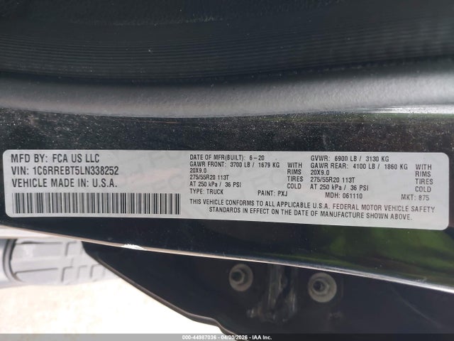 Продаж на аукціоні авто 2020 Ram 1500 Big Horn  4x2 6'4 Box, vin: 1C6RREBT5LN338252, номер лоту: 44987036