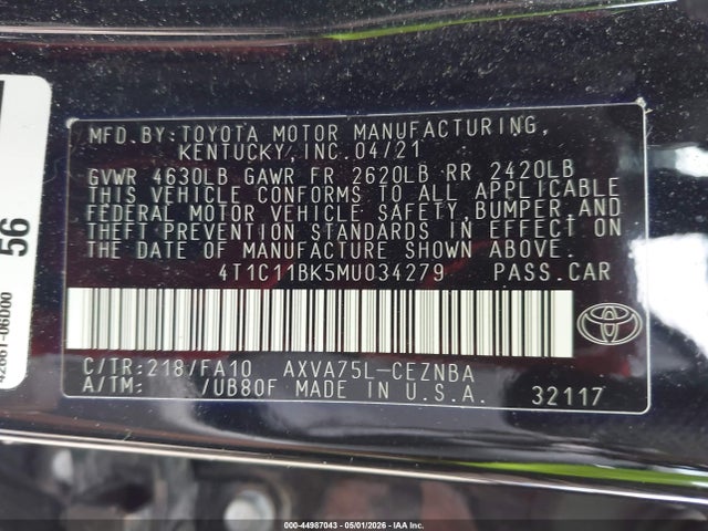 Продаж на аукціоні авто 2021 Toyota Camry Le Awd, vin: 4T1C11BK5MU034279, номер лоту: 44987043