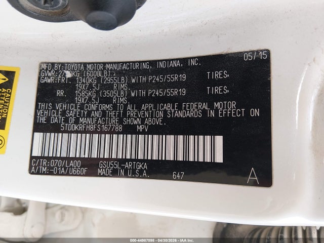 5TDDKRFH8FS167788 Toyota Highlander Limited V6