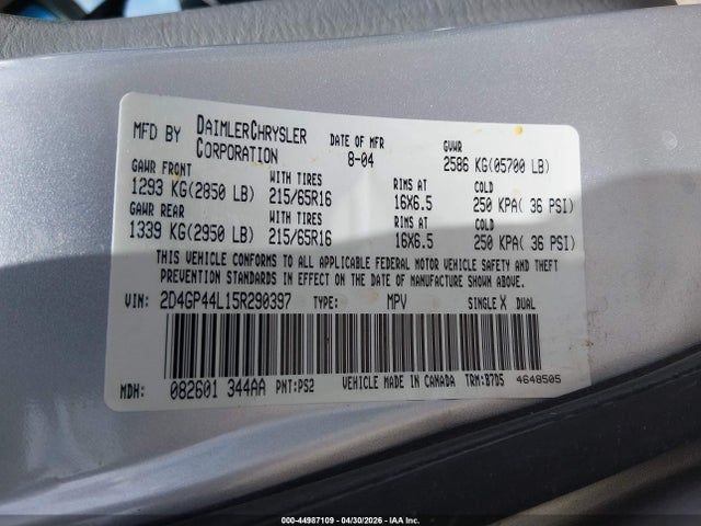 Aukcja sprzedaży 2005 Dodge Grand Caravan Sxt, vin: 2D4GP44L15R290397, numer aukcji: 44987109