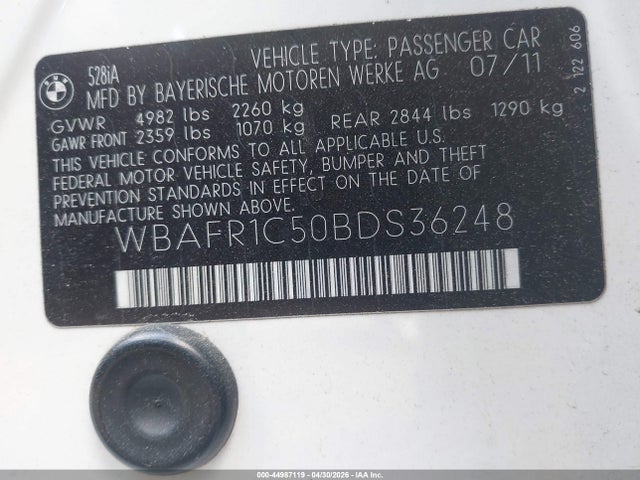 Продаж на аукціоні авто 2011 Bmw 528i, vin: WBAFR1C50BDS36248, номер лоту: 44987119