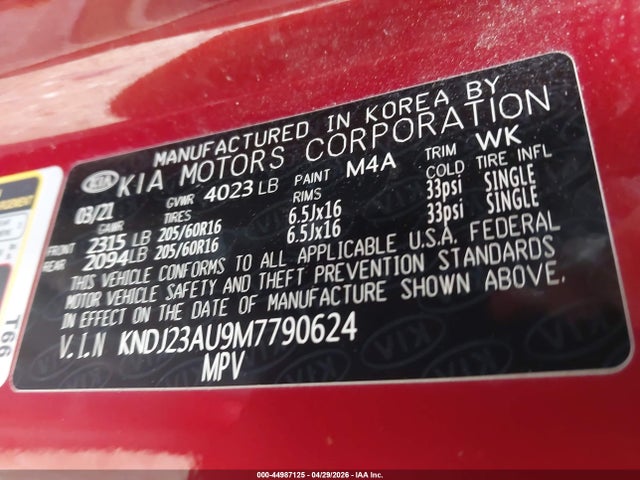 Продажа на аукционе авто 2021 Kia Soul Lx, vin: KNDJ23AU9M7790624, номер лота: 44987125
