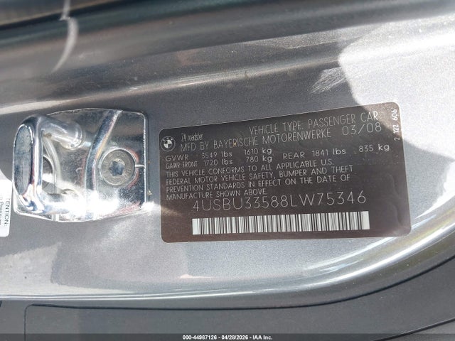Продаж на аукціоні авто 2008 Bmw Z4 3.0i, vin: 4USBU33588LW75346, номер лоту: 44987126
