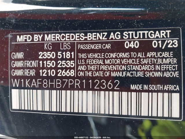 2023 Mercedes-benz Amg C 43 4matic მანქანა იყიდება აუქციონზე, vin: W1KAF8HB7PR112362, აუქციონის ნომერი: 44987132