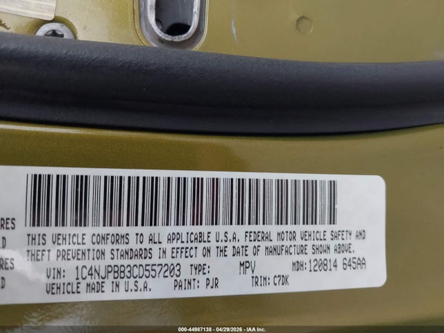 44987138 :رقم المزاد ، 1C4NJRBB0CD555002 vin ، 2012 Jeep Patriot Sport مزاد بيع
