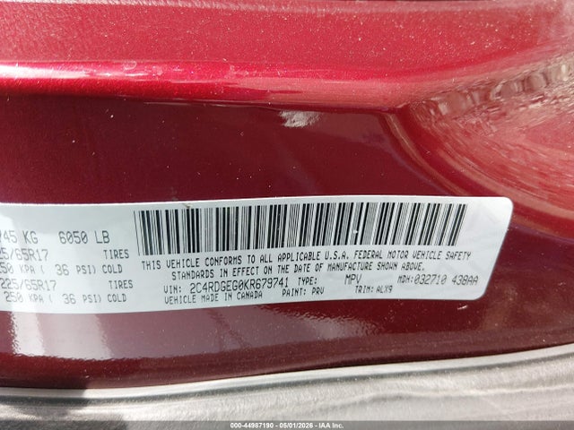 Aukcja sprzedaży 2019 Dodge Grand Caravan Gt, vin: 2C4RDGEG0KR679741, numer aukcji: 44987190