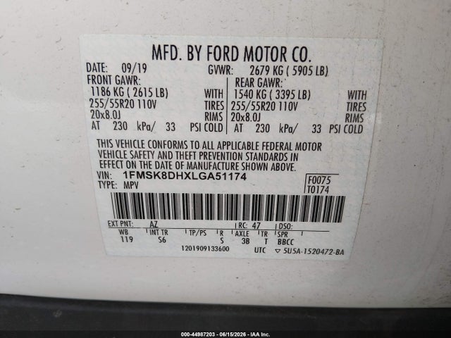 Продаж на аукціоні авто 2020 Ford Explorer Xlt, vin: 1FMSK8DHXLGA51174, номер лоту: 44987203
