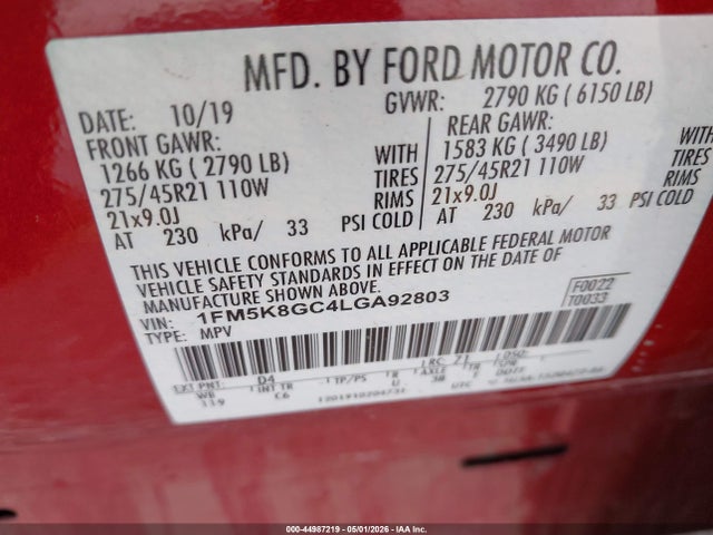 1FM5K8GC4LGA92803 Ford Explorer St