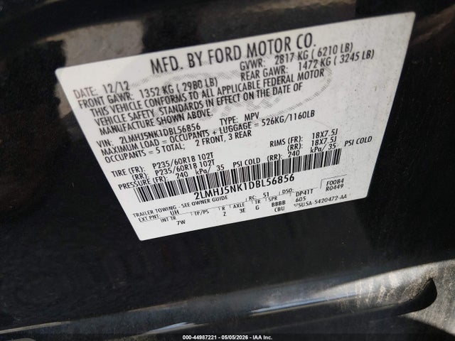 Продажа на аукционе авто 2013 Lincoln Mkt Livery, vin: 2LMHJ5NK1DBL56856, номер лота: 44987221
