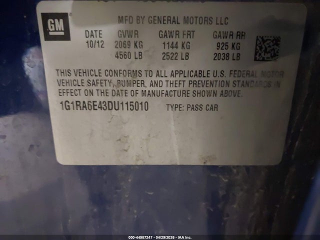 Aukcja sprzedaży 2013 Chevrolet Volt, vin: 1G1RA6E43DU115010, numer aukcji: 44987247