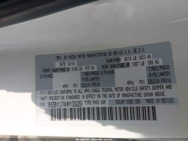 Aukcja sprzedaży 2017 Mazda Mazda3 Sport, vin: 3MZBN1U74HM108229, numer aukcji: 44987251