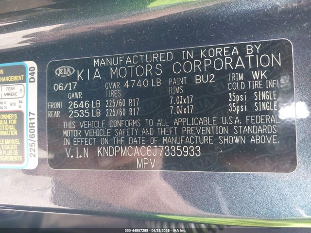 44987258 :رقم المزاد ، KNDPMCAC6J7335933 vin ، 2018 Kia Sportage Lx مزاد بيع