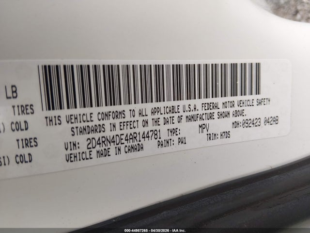 Aukcja sprzedaży 2010 Dodge Grand Caravan Se, vin: 2D4RN4DE4AR144781, numer aukcji: 44987265