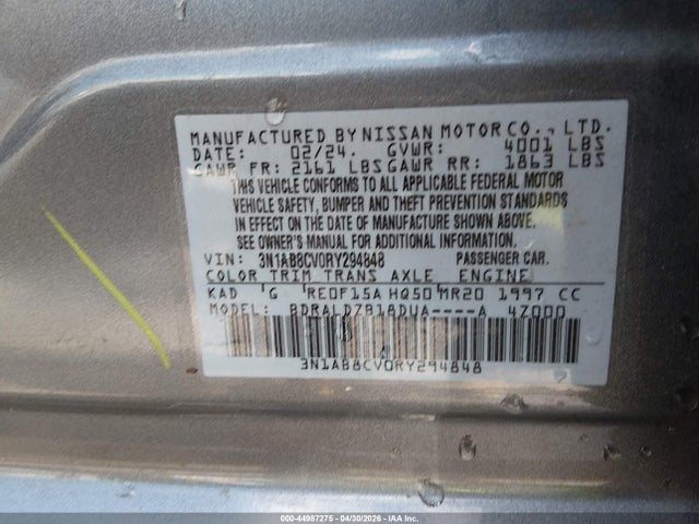 Auction sale of the 2024 Nissan Sentra Sv Xtronic Cvt, vin: 3N1AB8CV0RY294848, lot number: 44987275