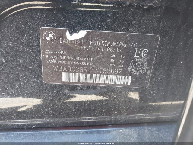 44987283 :رقم المزاد ، WBA3C3G53FNT52697 vin ، 2015 Bmw 320i Xdrive مزاد بيع