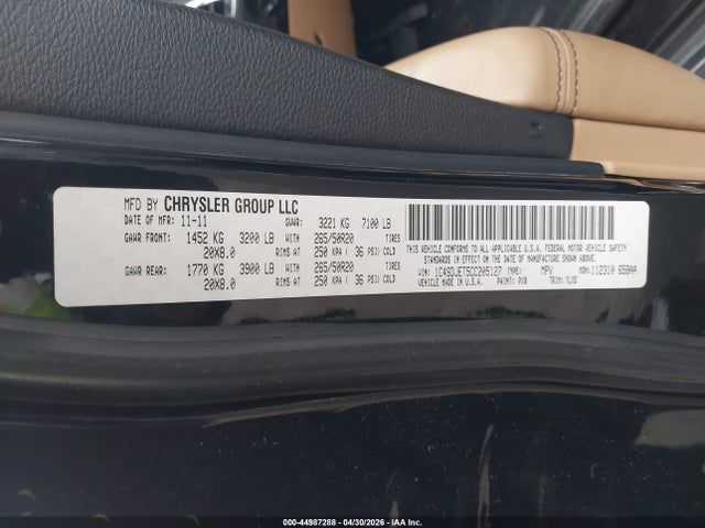 44987288 :رقم المزاد ، 1C4SDJET5CC205127 vin ، 2012 Dodge Durango Citadel مزاد بيع