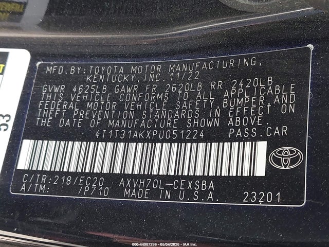 Продаж на аукціоні авто 2023 Toyota Camry Se Nightshade Edition Hybrid, vin: 4T1T31AKXPU051224, номер лоту: 44987296