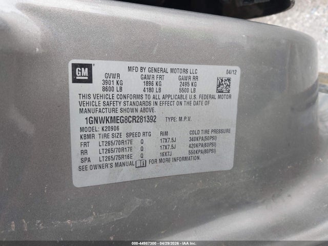 Aukcja sprzedaży 2012 Chevrolet Suburban 2500 Lt, vin: 1GNWKMEG8CR281392, numer aukcji: 44987300