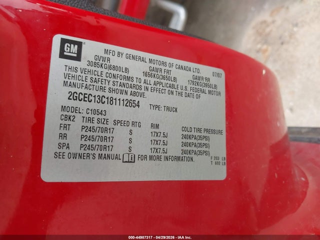 Aukcja sprzedaży 2008 Chevrolet Silverado 1500 Lt1, vin: 2GCEC13C181112654, numer aukcji: 44987317