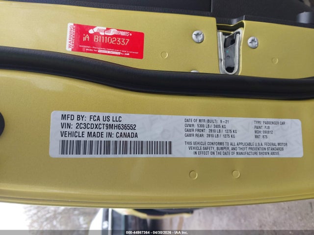 44987364 :رقم المزاد ، 2C3CDXCT9MH636552 vin ، 2021 Dodge Charger R/t Rwd مزاد بيع