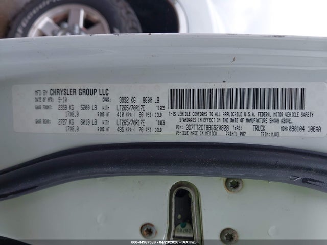 Aukcja sprzedaży 2011 Ram Ram 2500 Slt, vin: 3D7TT2CT8BG520828, numer aukcji: 44987389