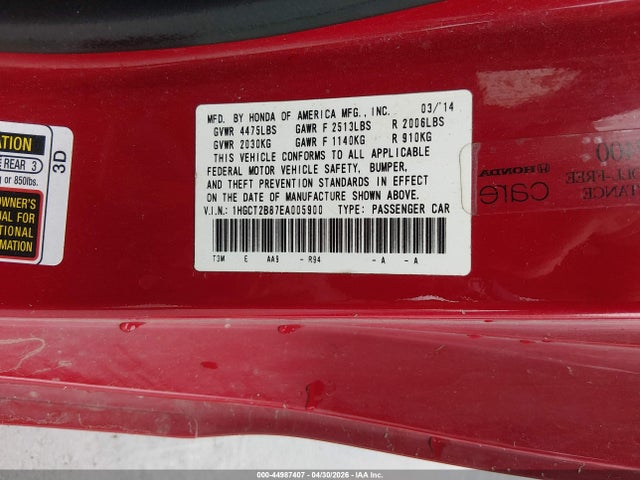 Aukcja sprzedaży 2014 Honda Accord Ex-l V-6, vin: 1HGCT2B87EA005900, numer aukcji: 44987407